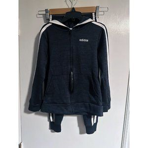 Adidas Boys Track Suit Athletic Pants Jacket Charcoal Gray with White Stripes